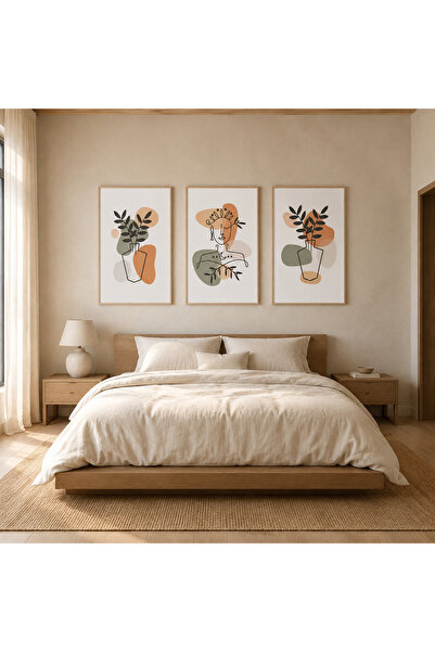 RDEKOR Minimalist Soyut Kadın ve Yaprak Temalı Modern 3'lü Set Dekoratif Duva...