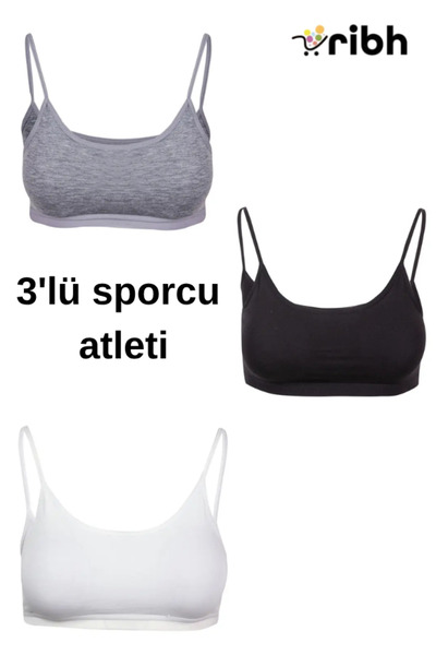 BSM Kadın 3'lü Paket İnce Askılı Pamuklu Pedli Spor Sütyeni Seti