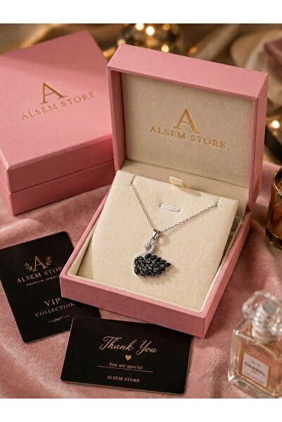 Alsem Store 925 Ayar Gümüş Kaplama Kuğu Tasarımlı Kolye , Sevgiliye Lüks Hediye