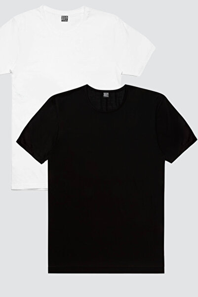 ROCKANDROLL Tricou simplu negru, alb pentru bărbați, pachet ecologic de 2 bucăți