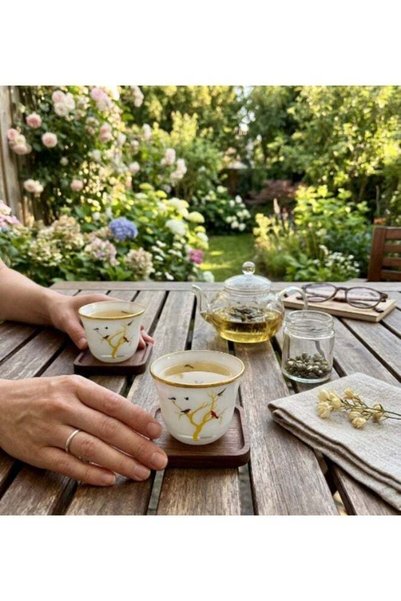 SOLETER Bird Tea Cup Set 6-Piece White & Gold Frosted Glass Teacups with Colo...