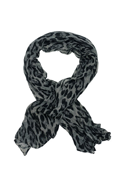 GIFT-ME.GR Γυναικείο λεπτό φουλάρι, με animal print, λεοπάρ - Σκούρο γκρι