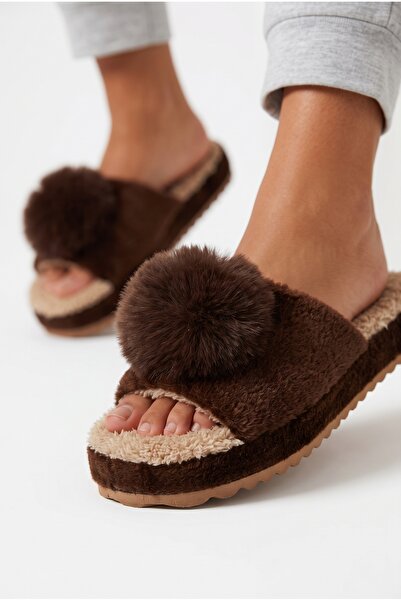StWenn Women's Luxury Pompom Plush House Slippers Winter Warm Non-Slip Thick ...
