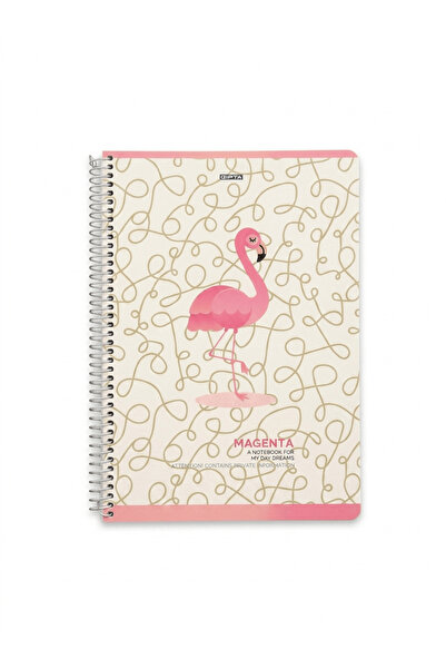 Gıpta Magenta Spiralli Flamingo Plastik Kapak 80 Yaprak 19x26 Çizgili Defter