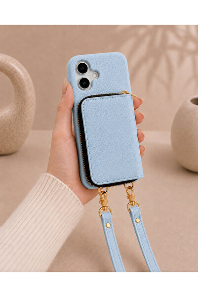 botyco Iphone 16 (6.1 inç) Uyumlu Yanları Açık Slım Tasarım Cüzdanlı Fermuarl...