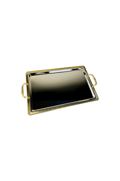 SOLETER Metal Serving Tray Silver & Gold Large - Rectangular Two-Tone Tray wi...