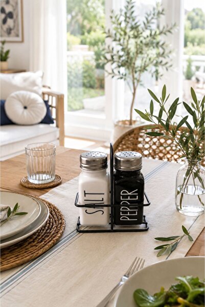 NEWNOW Jana 2-Piece Glass Salt and Pepper Shaker Set with Metal Stand Spice C...