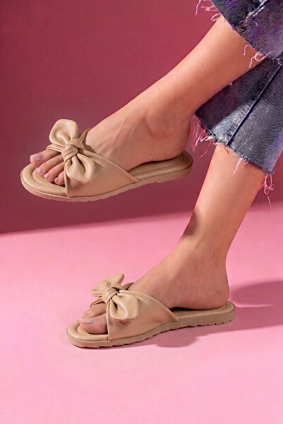 FUGA MODA Altea Mink Ribbon Detailed Knotted Slippers
