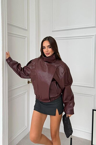 DİMMİ WOMEN YSL Oversize ZR Dik Yaka Kadın Premium Deri Ceket