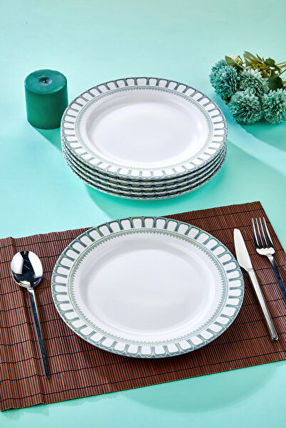 Cooker Set of 6 25.5 cm Olive Porcelain Serving Plates Ckr4251