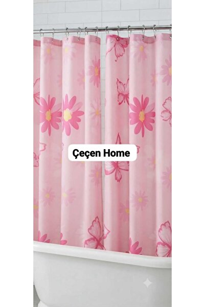 ÇEÇEN HOME Bathroom Curtain Polyester Water-Repellent Fabric C-Ring Shower Cu...