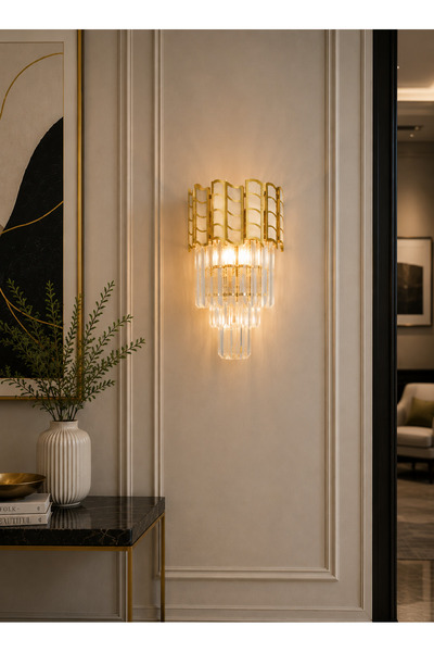 best power New Classical Crystal Golden Wall Lamp for Indoor High End Home Li...