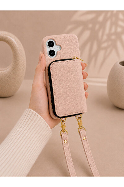 botyco Iphone 16 (6.1 inç) Uyumlu Yanları Açık Slım Tasarım Cüzdanlı Fermuarl...