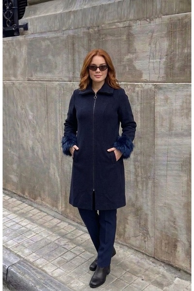 onno style women معطف نسائي من الصوف والفرو بتصميم محبوك من الفولاذ