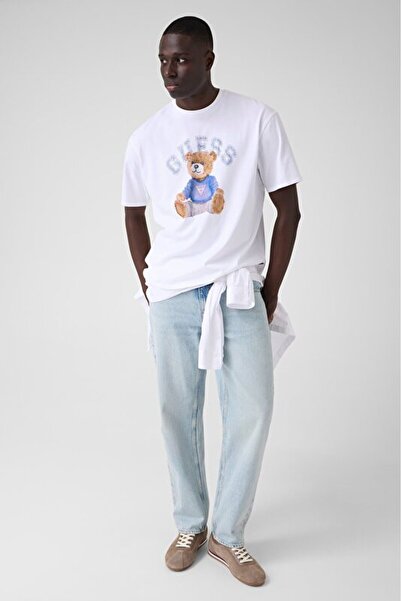 Guess Kısa Kollu Basic Ayıcıklı Erkek Beyaz T-shirt M6YI75K5409-G011
