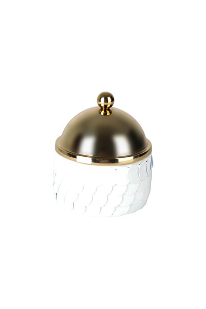 SOLETER Metal Date Jar With Lid - 10 Cm Diameter - Small Size - Dark White-Gold