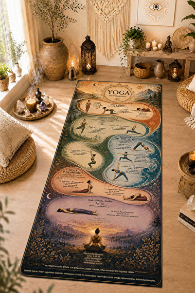 Yoga Eğitim Halısı - Yıkanabilir Kaymaz Taban Premium Kalite Yoga Poz Rehber Matı
