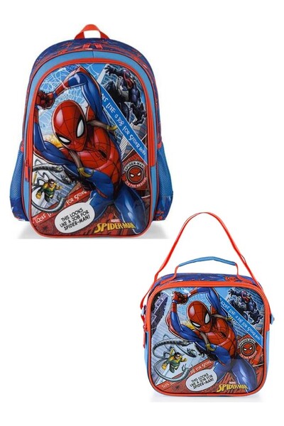 SPIDERMAN Licensed Primary School Bag and Lunch Box Set Hawk Savior 2-Piece P...