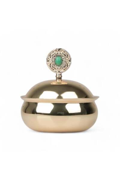 SOLETER Queen Collection Gold Dates Bowl with Emerald Green Gem Lid Handle 12...
