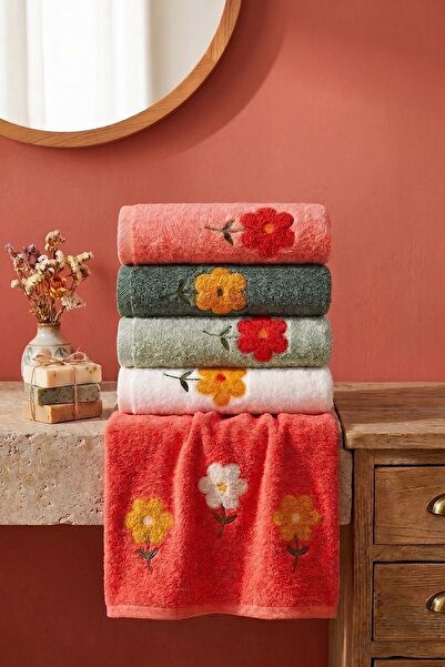 Rivaİstanbul Set de prosoape Florita brodate, 100% bumbac, 5 piese, 50x90 cm