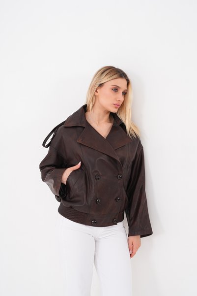 Metins Leather Kadın Hakiki Deri Mont - Düğmeli 298Wax