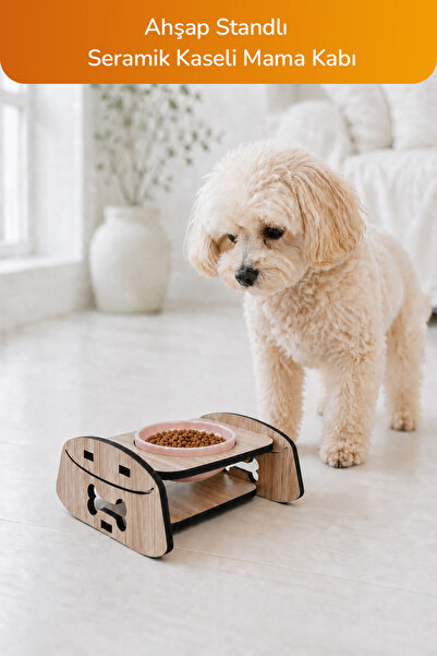 GOBYPET Ahşap Standlı Tekli Küçük-Orta Irk Köpek ve Kediler İçin Mama Veya Su...