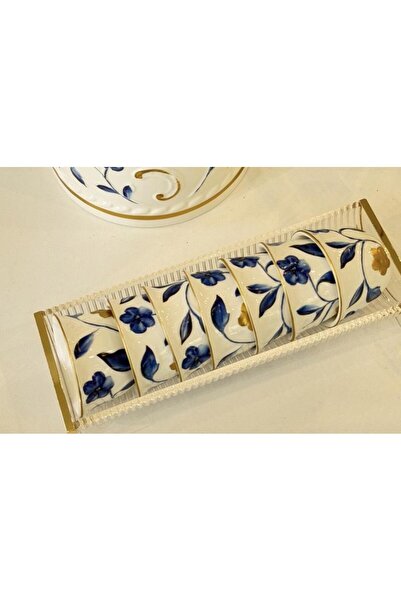 SOLETER Porcelain Coffee Cup Set – 4-Piece Hand-Painted Blue & Gold Floral Ce...