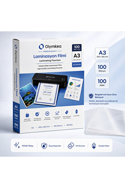 Olymkea A3 Laminasyon Filmi 100 Mikron – 100 Adet | 303 × 426 mm