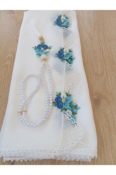 NUMİSTORE İğne oyası beyaz renk Tesbihli namaz örtüsü