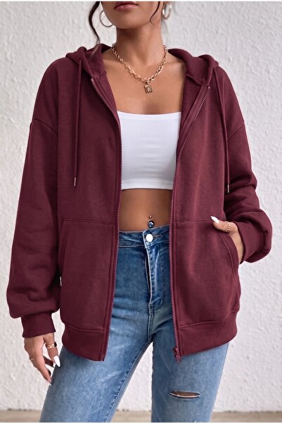 uyguntarz Unisex Soft Textured Oversize 3 Thread Zipper Sweatshirt