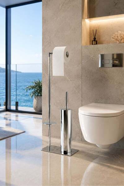 ACAR SU ARMATÜRLERİ Osmo Acacia Refillable Paper Holder Toilet Brush Chrome A...