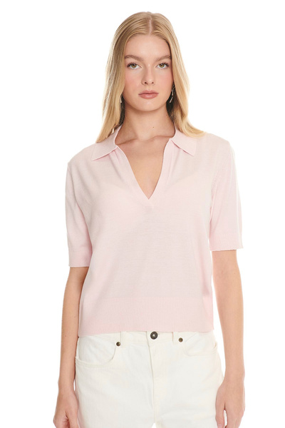 Ted Baker Açık Pembe Açık Yaka Kısa Kollu Polo Kazak