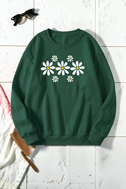 uyguntarz Unisex Flowers Heart Printed Crew Neck Sweatshirt