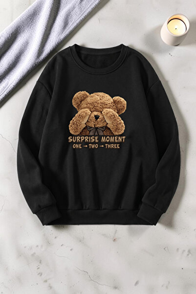 uyguntarz Unisex Surprise Bear Printed Crew Neck Sweatshirt