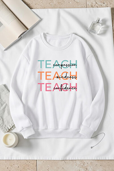 uyguntarz Unisex Teach Printed Crew Neck Sweatshirt