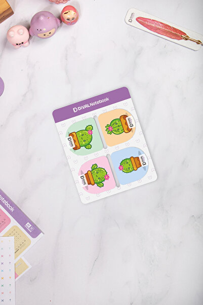 DİVAL Magnetic book page marker set of 4 - cactus series