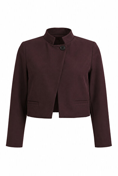 Lovelyİstanbul Padded Asymmetrical Crop Woven Jacket Laz0017 Brown