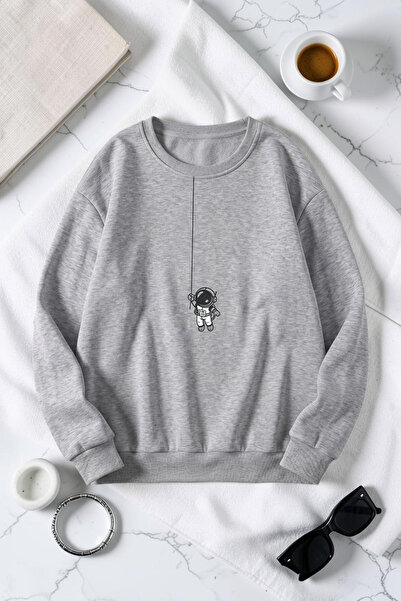 uyguntarz Unisex Astronaut Printed Crew Neck Sweatshirt