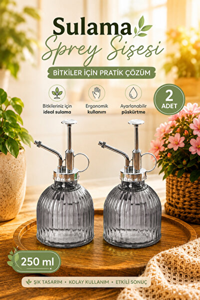 Porsima 15731 2'li Cam Sprey Yağlık Seti – Gri Cam Çiçek Bitki Sulama Püskürt...