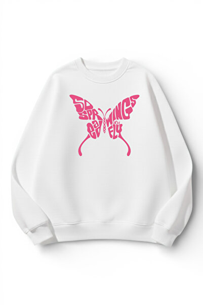 uyguntarz Unisex Soft Textured Butterfly Printed Design Oversize 3 Thread Cre...