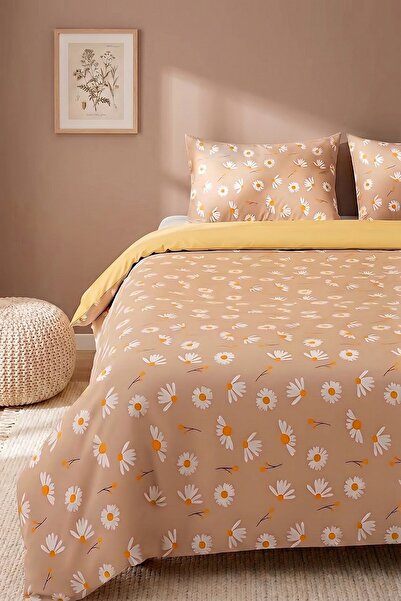 Rivaİstanbul Mink Daisy Breathable Cotton Double Duvet Cover Set