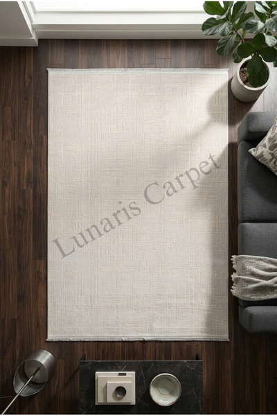 Lunaris %100 Akrilik Krem Yüksek Kalite İpeksi Yumuşak Kalın Halı Salon Mutfa...