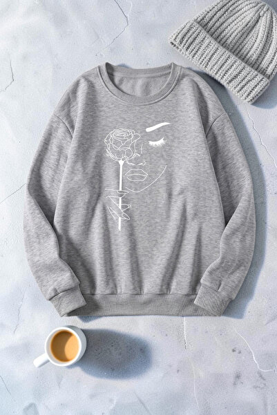 uyguntarz Unisex Rose & Silhouette Printed Crew Neck Sweatshirt