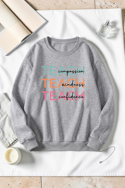 uyguntarz Unisex Teach Printed Crew Neck Sweatshirt