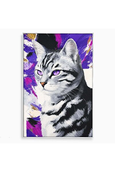 Luxcanva Tablou Canvas Pisica Eleganta 70x100 cm cu Rama Argintiu Pisica Anim...