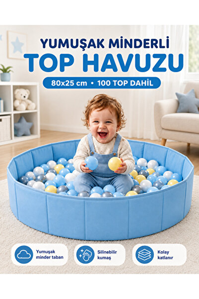 Genel Markalar Yumuşak Tabanlı Top Havuzu 80×25 cm – 100 Toplu Yumuşak Minder...