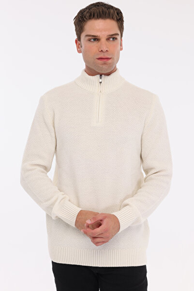 Trist Star Kemik Men's 80% Wool 20% Acrylic Knitted Half-Zip Stand Collar Kni...