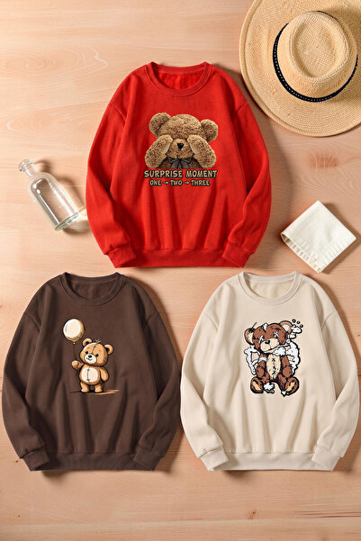 uyguntarz Unisex Mixed Printed Crew Neck Sweatshirt Set – Pack of 3