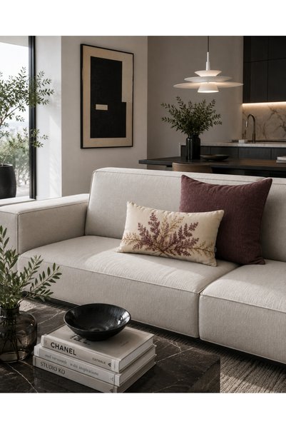 MUN HOME Flora Wild Flowers 1 Piece Rectangular Throw Pillow Cover 32X52 cm Beige Embroidery Look Botanical Patterned Decorative Decorative Living Room Sofa Cushion Decor Double Sided Digital Printing Hidden Zipper