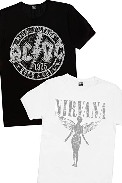 ROCKANDROLL Acdc Black, Melek Nirvana White 2-Piece Men's T-Shirt Eco Package...